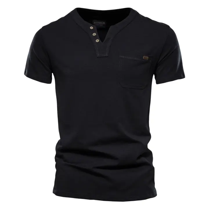 Camisetas informales de algodón para hombre del día del padre, camiseta clásica con cuello en V de Color sólido, camisetas de manga corta de alta calidad para hombre - 1