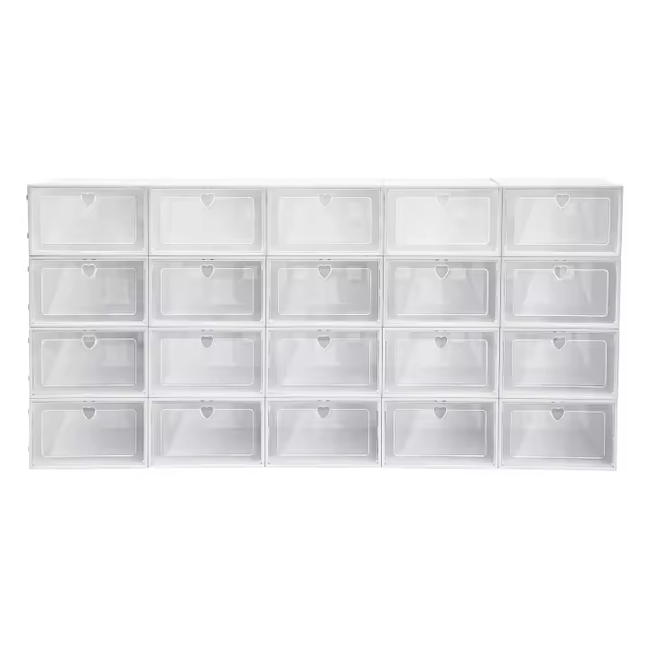 Cajas grandes de plástico para almacenamiento de zapatos, cajón transparente, organizador plegable apilable, 20 unidades - 1