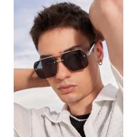 Gafas de sol de aviador cuadradas vintage para hombre, estilo piloto de los años 70, modernas gafas de sol de conducción de metal semi sin montura. - details 2