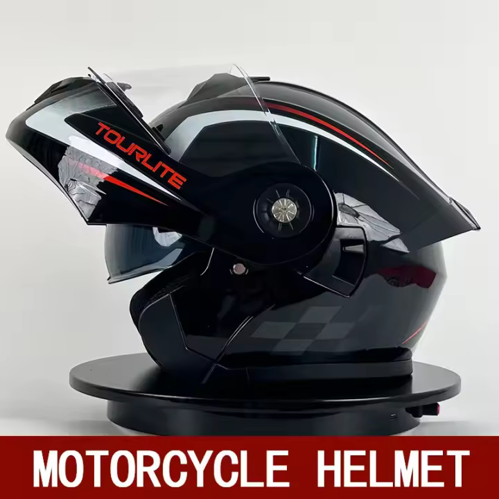 Motocicleta de doble lente con visera solar interna, ajustable para todos, con casco de cara completo montado - 1
