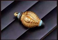 Joyería tibetana, nuevo y exquisito Material mixto, cobre puro bermellón con colgante de collar de caja Gawu de caracol de mar dorado dorado - details 7