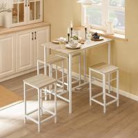 Juego de Mesa y Taburetes para Comedor Conjunto de Mesa Alta de Bar y 4 Taburetes Industrial Blanco y Natural OGT11-WN ES - details 1