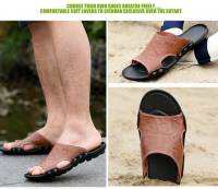 Sandalias de cuero para hombres Zapatillas de playa de verano Sandalias genuinas Zapatillas planas transpirables huecas Zapatillas casuales - details 4