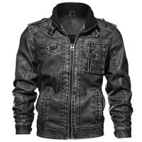 Chaqueta de cuero lavado 3D con cuello levantado para hombre, chaqueta de motocicleta de talla grande, otoño e invierno, nuevo - details 4