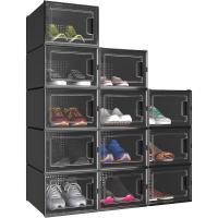 Organizador de Zapatos de Plástico Transparente con Puerta 12 Set, Plegable y Apilable, Tamaño 35,7 x 27,6 x 20,8cm Negro - details 7