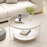 Mesa de centro redonda con marco de Metal resistente, estante de almacenamiento de vidrio templado, escritorio lateral moderno para sofá - details 0