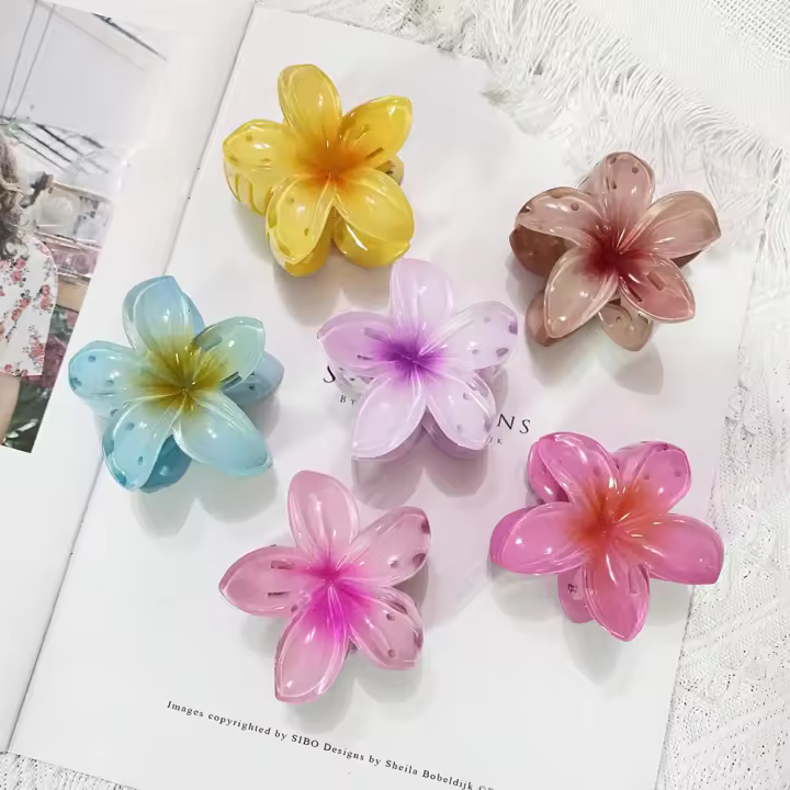 Pinza para el pelo con forma de flor para mujer, accesorio para el cabello, 6 piezas, grande, para pelo grueso, fino, estilo dulce - 1
