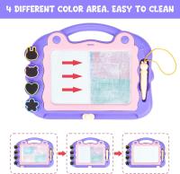 Tablero de dibujo magnético, 30 x 23 cm, 4 colores, tablero para garabatos, borrable, con 4 sellos y patas extraíbles, juguete educativo para niños de 2, 3, 4, 5 y 6 años, color rosa - details 1