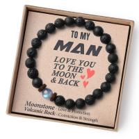 pulsera de piedra volcánica para hombre y mujer, brazalete de cuerda elástica, regalo para el Día del Padre, piedra lunar volcánica,Pulsera de regalo del Día de la Madre - details 18