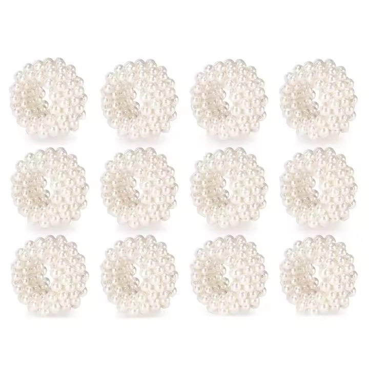 Juego de servilletas de boda de perlas blancas, hebilla, decoración de mesa, 12 piezas - 1