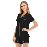 Conjunto de pijama con botones para mujer, manga corta y pantalones cortos, ropa de dormir, conjuntos de salón suaves para novia en negro - details 3