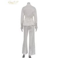 Conjunto de Moda de Lino Blanco Elegante Camisa de Manga Larga y Pantalones Anchos con Cintura Media Estilo Streetwear para Mujeres 2024 - details 4