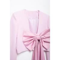 OUWU- Otoño Nuevo Estilo Europeo Y Americano Diseño Sentido Moda Ajustado Corto Seda Satén Textura Arco Traje Chaqueta - details 2