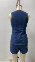 2025 Primavera/Verano Nueva moda Sin mangas Cintura alta, Conjunto de pantalones cortos de vaquero sueltos - details 8
