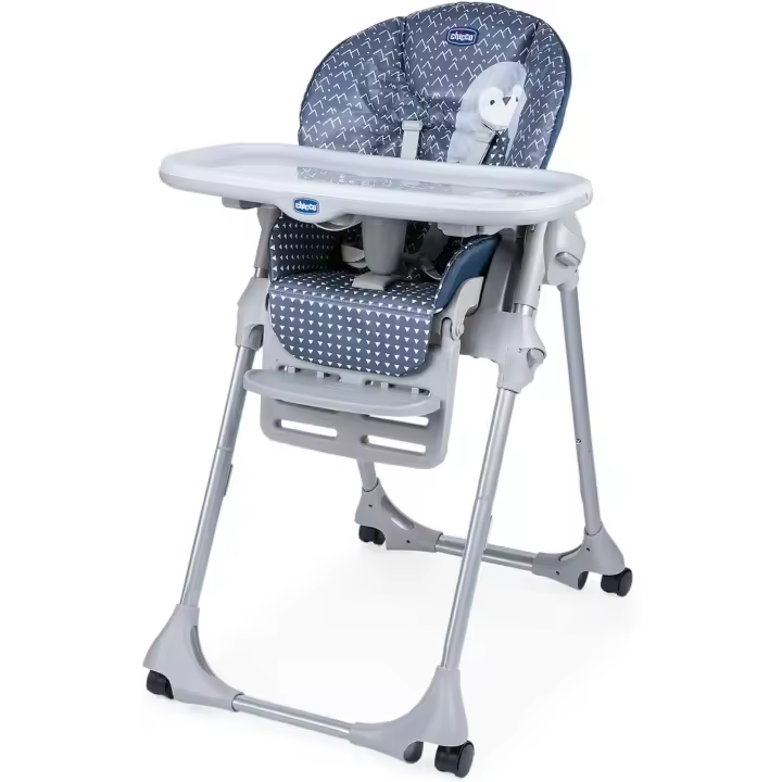 para niños de 6 meses a 3 años (15 kg), trona reclinable con altura y reposapiés ajustables, 4 ruedas, plegable, Azul - 1