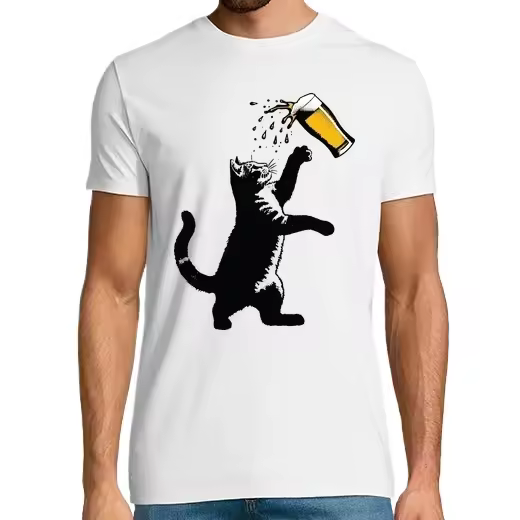 Gato con cerveza Camisetas CERVEZA,Pack Regalo Camiseta Personalizada - 1