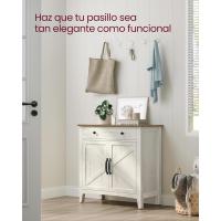Aparador, Armario de Almacenaje con Cajón, Armario de Cocina con Puertas y Estante Regulable, Estilo Campo, para Salón, Comedor, 40 x 80 x 80 cm, Blanco Rústico y Marrón Miel - details 3
