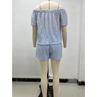Conjunto de dos piezas de manga corta holgado de color sólido con hombros descubiertos informal para mujer, nueva colección primavera verano - details 4