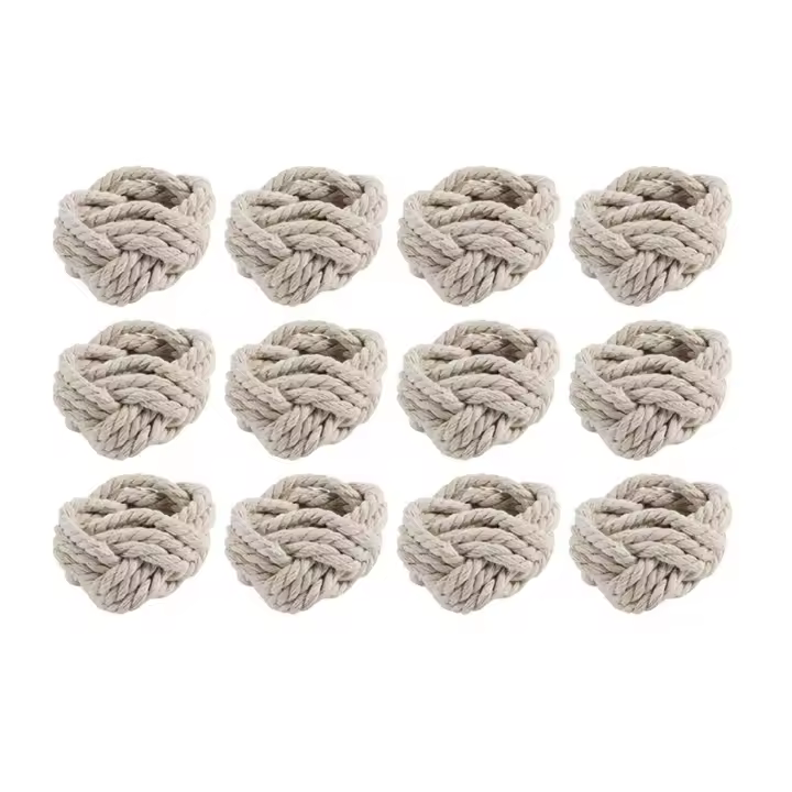 Juego de anillos de servilleta de cuerda de algodón, juego de anillos de servilleta de arpillera, 12 piezas - 1