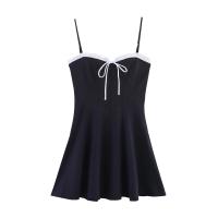 PB & ZA 2025, temperamento dulce francés, diseño de color de contraste simple, vestido con pajarita, falda con tirantes, ropa de verano para mujer - details 1