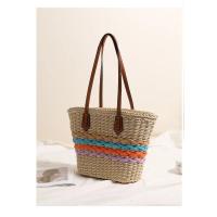 Bolsos de paja para mujer, bandoleras a rayas de arcoíris, gran capacidad, para vacaciones en la playa, Vintage, verano, 2025 - details 3