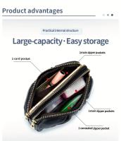 Bolso de Mano de Cuero Genuino de Doble Capa Cartera con Cremallera y Correa Desmontable - details 1