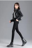 Pantalones vaqueros térmicos de lana gruesa para mujer, Vaqueros ajustados cálidos de cintura alta, pantalones pitillo con botones elásticos, pantalones vaqueros informales de terciopelo para mamá - details 31