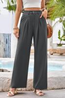 Pantalones de cintura alta para mujer, pantalones de vestir lisos a la moda, pantalones holgados de pierna recta para primavera y otoño - details 3