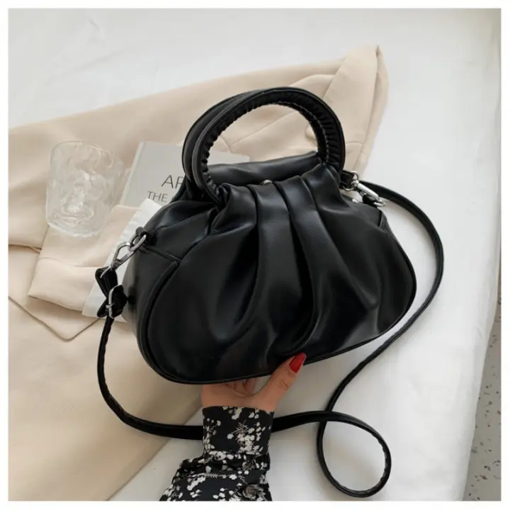 Nuevo Bolso Plisado De Color Sólido Vintage Portátil, Bolso Bandolera De Un Solo Hombro, Bolso De Mano - 1