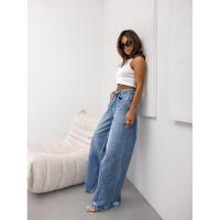 Vaqueros rectos de pierna ancha para mujer, pantalones vaqueros azules con cintura alta y diseño desgastado - details 4