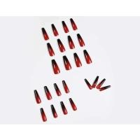 Uñas postizas de ballet largas acrílicas degradadas rojas y negras decoradas con pegamento, uñas reutilizables, 24 piezas - details 2