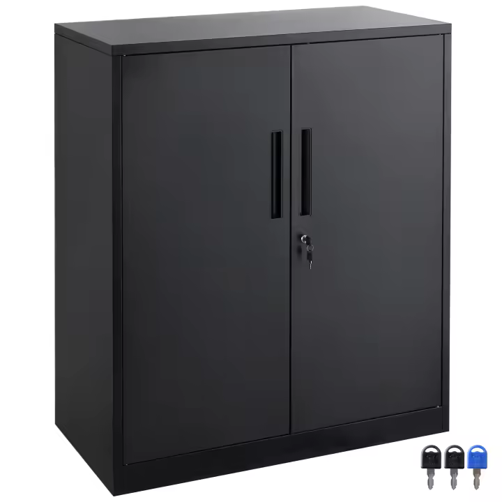 SucceBuy Gabinete de almacenamiento de metal, 2 puertas magnéticas y 4 estantes ajustables. 200 libras/capacidad de estante. Bloqueo de acero. 42''. 3 llaves. - 1