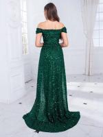 Corpiño elegante de noche con deslumbrantes lentejuelas sin hombros, faldas desmontables, vestido de fiesta largo hasta el suelo. - details 3