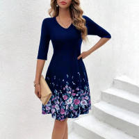 Nuevo vestido TEMU ajustado con cuello en V y estampado floral para mujer ahora - details 3