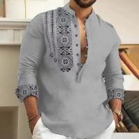 Blusa de manga larga con cuello Henley para hombre, camisa informal de talla grande, Azul, Gris, blanco, 3xl, 2xl, 44, 42 - details 4