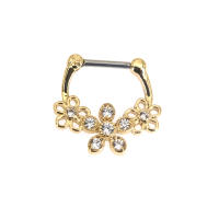 Piercing de tabique Real de oro rosa, anillos de Nariz, joyería corporal, flor hueca, Clicker, 16G, 1 unidad - details 2