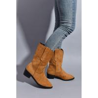 Botas de mujer de medio barril, botas cortas de tacón grueso con punta puntiaguda bordada, de moda, novedad - details 2
