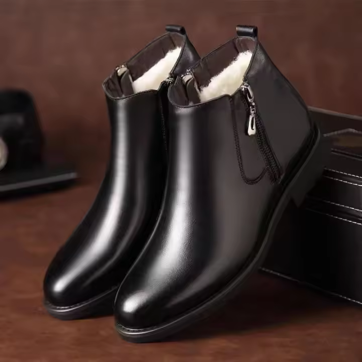 Invierno cálido terciopelo engrosado zapatos de cuero casuales para hombres zapatos de algodón con cremallera - 1