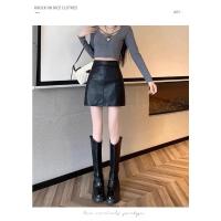 Falda midi popular de cuero negro y falda ajustada hasta la cintura - details 27