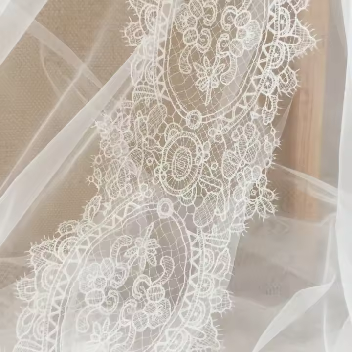 Vestido de novia de estilo Vintage, ribete de encaje de doble pestaña, encaje de boda de ganchillo en marfil, adorno festoneado, bricolaje, 17cm de ancho - 1