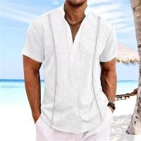 Camisetas Henley de Impresión 3D Rayadas de Verano Cuello Redondo, Manga Corta, Botónado Grande, Moda para Hombres - details 3