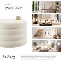 Taburete Almacenaje Bouclé, Carga: 120 kg, MDF, Puff Almacenaje, Taburete Dormitorio, Reposapies Puff, Zapatero Entrada Recibidor, Asiento Acolchado, Ideal Salón Hogar - 42 x 47 cm Crema - details 29