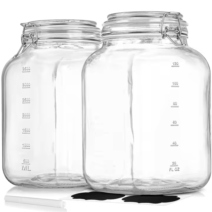 Tarros de Vidrio Anchos Paquete de 2, Capacidad de 1 Galón Tarros de Almacenamiento de Alimentos con Tapas Airtight Ideal para Enlatado, Avenas de Noche, 4200 ML - 1