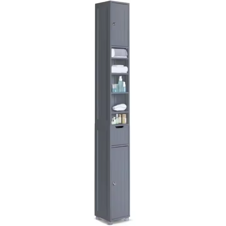 Mueble Columna de Baño, Estanterías con 2 Puertas y 1 Cajón, Estantes Ajustables Espacio - 1