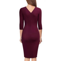Elegante dama profundaVVestido con cuello y cinturón Vestido de fiesta plisado de manga larga ajustado de longitud media - details 5