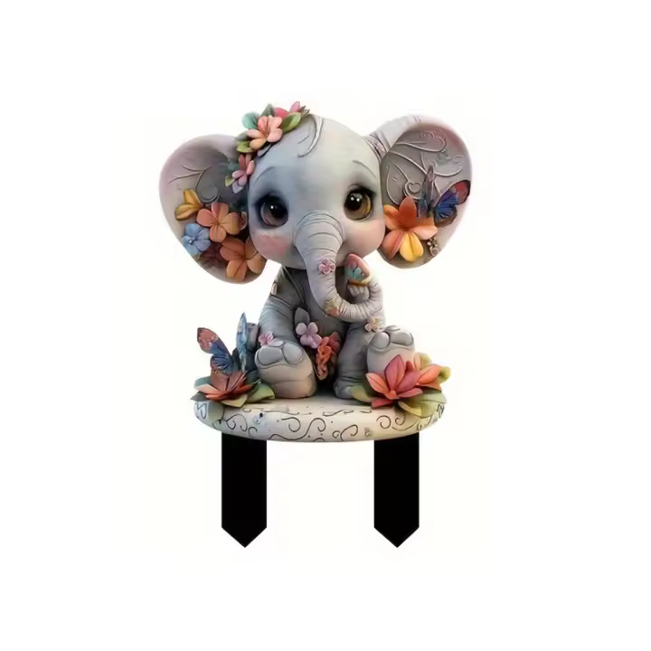 Estatua de elefante acrílica multiusos, estaca impermeable, bonitos tapones para el suelo de elefante, resistente al desgaste, letrero de elefante plano 2D para patio - 1