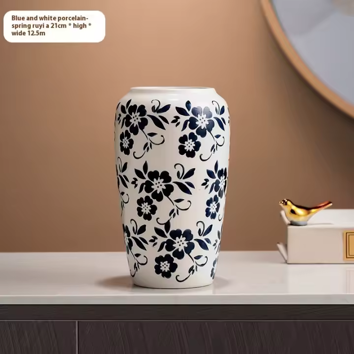 Jarrones de Cerámica de Porcelana Azul Blanco de Alta Gama Plantadores de Flores Hidroponicos - 1
