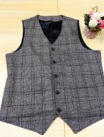 Chaleco vintage de negocios para hombre, abrigo clásico a cuadros, chaleco formal ajustado de tweed para padrinos de boda - details 5