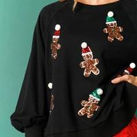 Sudadera navideña con estampado de Papá Noel para mujer, suéteres de lentejuelas, jersey de manga larga de gran tamaño, puente brillante, otoño - details 6