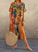 Vestido de Verano Casual con Estampado Floral Manga Corta, Cintura Elástica, Cuello Redondo - details 4
